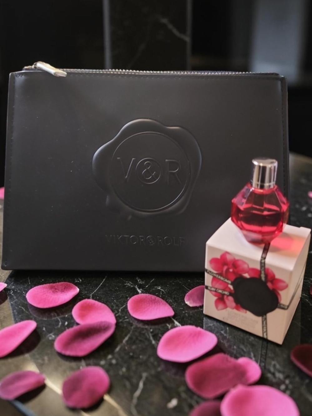 Viktor & Rolf Embossed V&R Cosmetic Case With Ruby Orchid NIB
